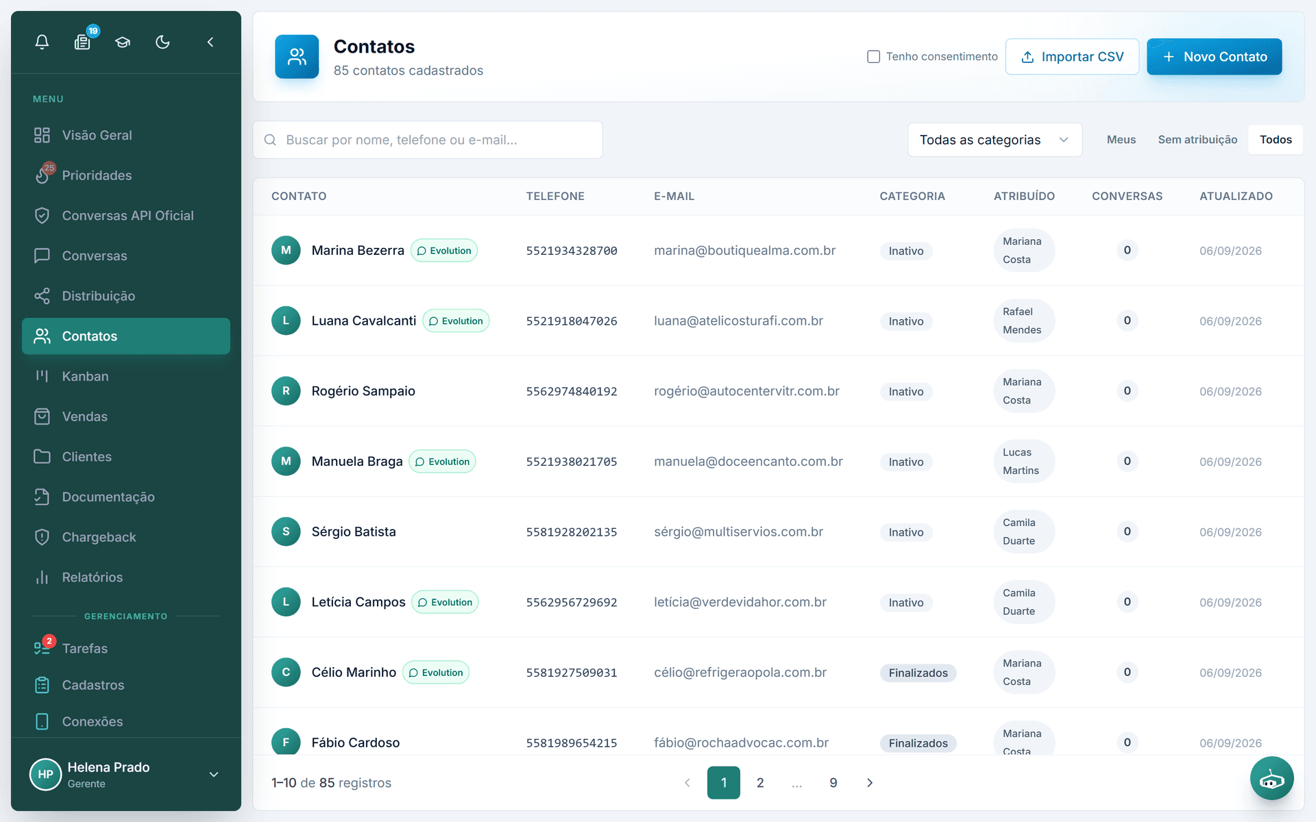 Base de contatos do CRM Completo