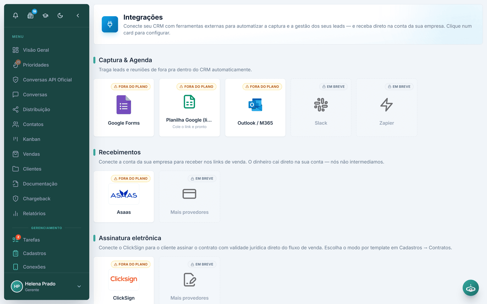 Catálogo de integrações do CRM Completo