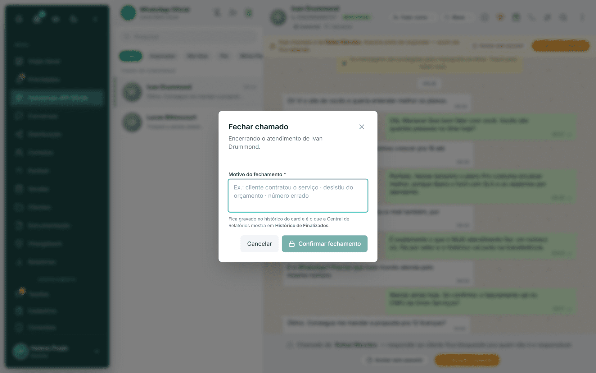 Caixa de entrada do canal WhatsApp API Oficial da Meta